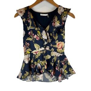 Alice + Olivia Floral Print Silk Blend Ruffle Peplum Top Womens Size 0‎